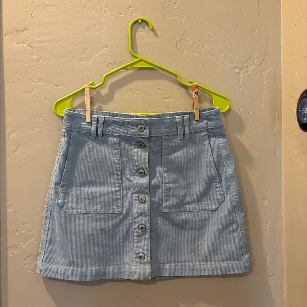 Light Blue American Eagle Corduroy Button-Front Skirt